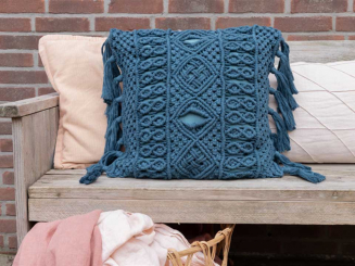 Anleitung Macrame Kissen eckig türkisblau 