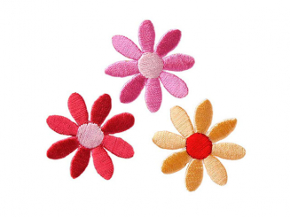 Applikation 3 bunte Blüten sort. Sommerfarben Aufbügeln u. Aufkleben 