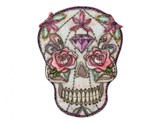 Applikation Totenkopf floral mit Diamant, klein Aufbügeln u. 