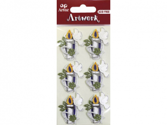 Art-Work: Kerze blau und Taube-Stickers, handmade 