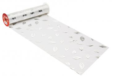 CREApop® Dekostoff 28 cm breit, Blätter, weiss-silber 