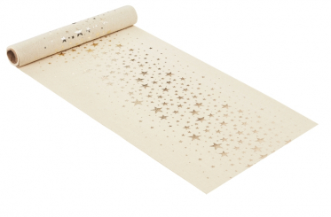 Dekostoff Leinen-optik 28 cm breit, Stern I, creme-gold 
