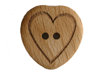 echter Holzknopf mit eingraviertem Herz - Größe: 20mm - Farbe: braun - 