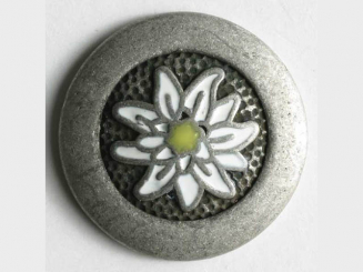Edelweissknopf, vollmetall mit weißer Blüte - Größe: 18mm - Farbe: 