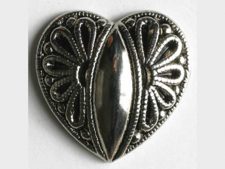 Herzknopf, vollmetall mit Blumenmuster - Größe: 15mm - Farbe: 