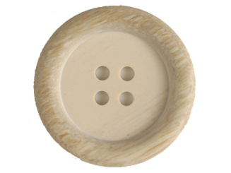 Holzknopf-Imitat 4-Loch mit Rand - Größe: 34mm - Farbe: hellbeige - 
