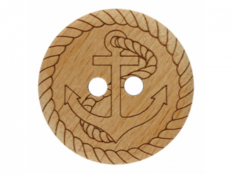 Holzknopf mit Anker und zwei Löchern - Größe: 18mm - Farbe: braun - 