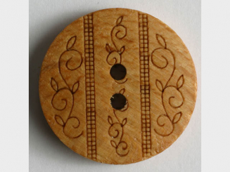 Holzknopf mit lasergravierten Blätterranken, 2-Loch - Größe: 23mm 