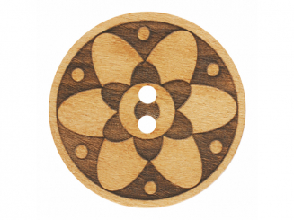 Holzknopf rund mit Blumenmuster und 2 Löchern - Größe: 28mm - Farbe: 