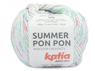 Katia Summer Pon Pon Farbe 50 weiss-wasserblau- fuchsia