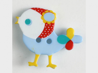Kinderknopf bunter Vogel, bedruckt, 2-loch - Größe: 25mm - Farbe: blau - 