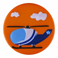 Kinderknopf Kunststoff  mit Hubschraubermotiv und Öse ø 15 mm 