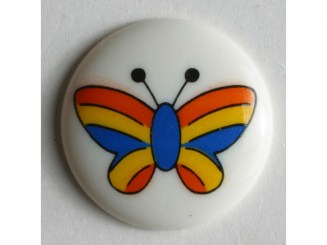 Kinderknopf mit buntem Schmetterling bemalt - Größe: 18mm - Farbe: weiß - 