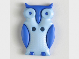 Kinderknopf schlaue Eule mit 2 Löchern - Größe: 25mm - Farbe: blau 