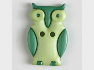 Kinderknopf schlaue Eule mit 2 Löchern - Größe: 25mm - Farbe: grün 