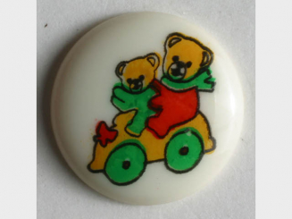 Kinderknopf zwei Bärchen in Auto - Größe: 15mm - Farbe: beige - Art.Nr. 