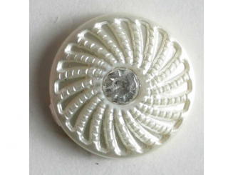 Knopf mit fächerförmigem Muster und kleinem Straßstein - Größe: 11mm - 