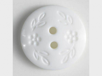 Modeknopf mit dezentem Blumendekor, 2 Loch - Größe: 13mm - Farbe: weiß - 