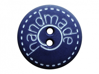 Polyamidknopf rund  matt mit handmade Schriftzug blau 