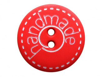 Polyamidknopf rund  matt mit handmade Schriftzug rot 