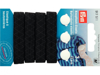 Prym Knopfloch-Elastic mit 3 Knoepfen 12 mm schwarz 