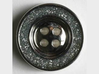 Schmuckknopf, Kunststoff metallisiert, Rand mit glitzerndem 