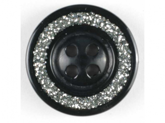 Schmuckknopf, Kunststoff metallisiert, Rand mit glitzerndem 