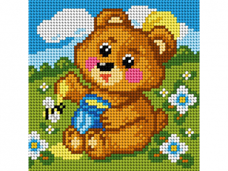 Stickbild Vorlage 15 x 15 cm mit Garn Bär-mit-Honigtopf