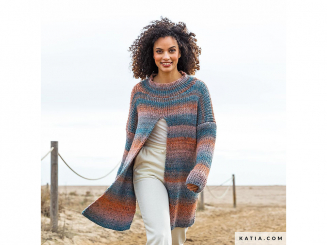 Strickanleitung Poncho / Damenjacke Katia Azteca Tweed 