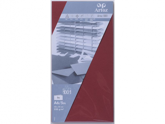 1001 Pkg 5 Karten A6/5DL weinrot