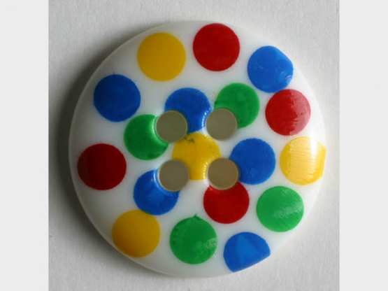 Knopf mit bunten Punkten bemalt - Größe: 15mm - Farbe: weiß - Art.Nr. 