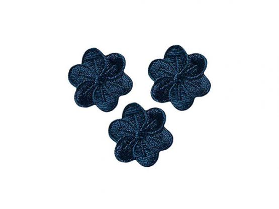 Applikation Blumen, dunkelblau 3St. Aufbügeln u. Aufkleben xMidi cm 