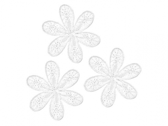 Applikation Blumen, weiß 3 St. Aufbügeln u. Aufkleben xBasic cm 