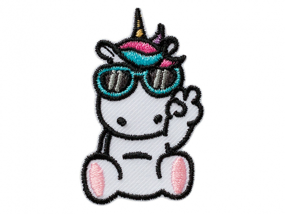 Applikation Einhorn m. Brille Aufbügeln u. Aufkleben xMini cm 