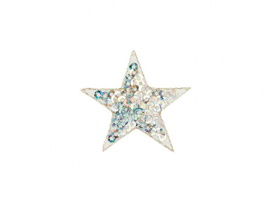 Applikation Stern, silber Pailletten Aufbügeln u. Aufkleben 