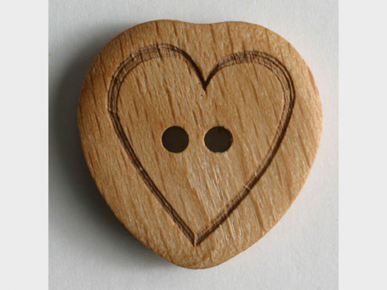 echter Holzknopf mit eingraviertem Herz - Größe: 15mm - Farbe: braun - 