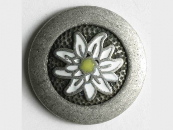 Edelweissknopf, vollmetall mit weißer Blüte - Größe: 18mm - Farbe: 