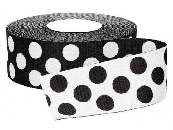 Gurtband 30 mm, Black&White-Polka Dots 