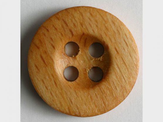 Holzknopf, 4 Löcher in runder Mulde - Größe: 25mm - Farbe: braun - 