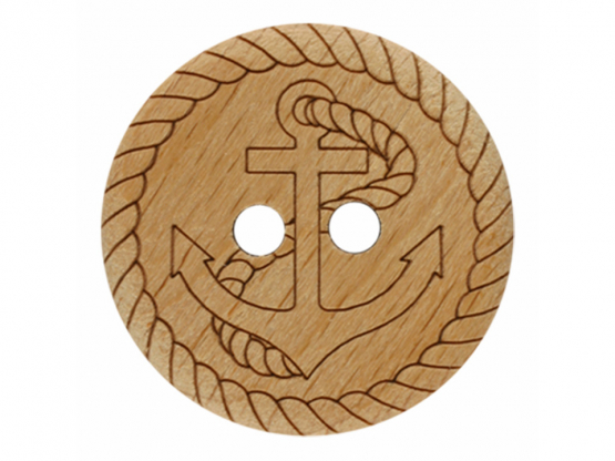 Holzknopf mit Anker und zwei Löchern - Größe: 18mm - Farbe: braun - 