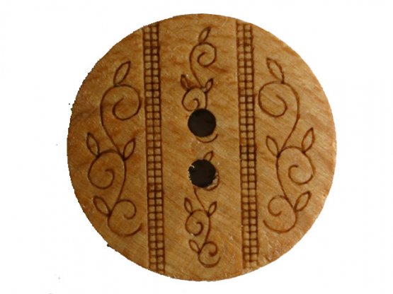 Holzknopf mit lasergravierten Blätterranken, 2-Loch - Größe: 18mm 