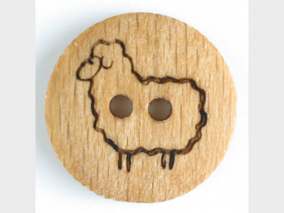 Holzknopf mit stehendem Schaf, 2-Loch - Größe: 18mm - Farbe: braun 