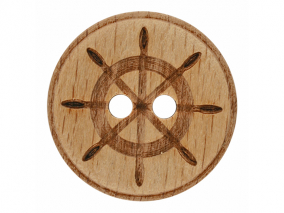 Holzknopf mit Steuerrad und zwei Löchern - Größe: 18mm - Farbe: braun 