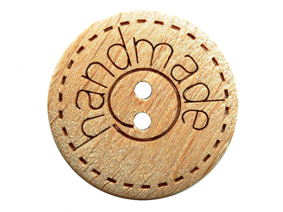 Holzknopf rund ø 18 mm mit handmade Schriftzug und 2 Löchern 