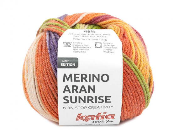 Katia Merino Aran Sunrise Farbe 303 rot-pistaziengrün-gelb
