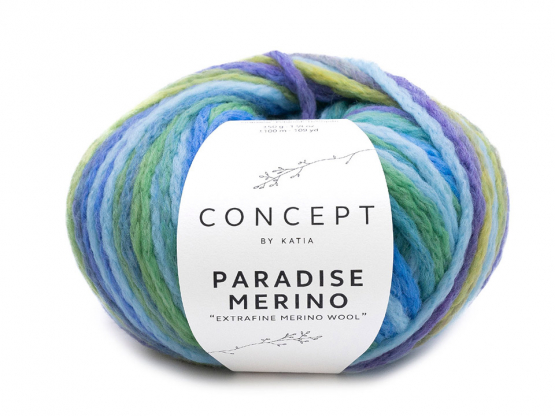 Katia Paradise Merino Farbe hellblau-blau-grün-gelb
