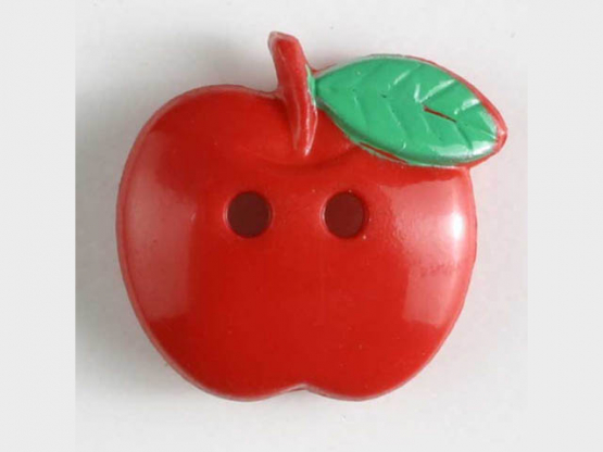 Kinderknopf Apfel mit Blatt - Größe: 19mm - Farbe: rot - Art.Nr. 251442 