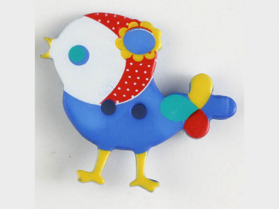 Kinderknopf bunter Vogel, bedruckt, 2-loch - Größe: 25mm - Farbe: blau - 