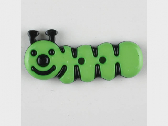 Kinderknopf grinsende Raupe -Größe: 30mm - Farbe: grün - Art.Nr. 341119 