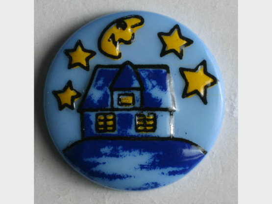 Kinderknopf Häuschen bei Nacht - Größe: 18mm - Farbe: blau - Art.Nr. 